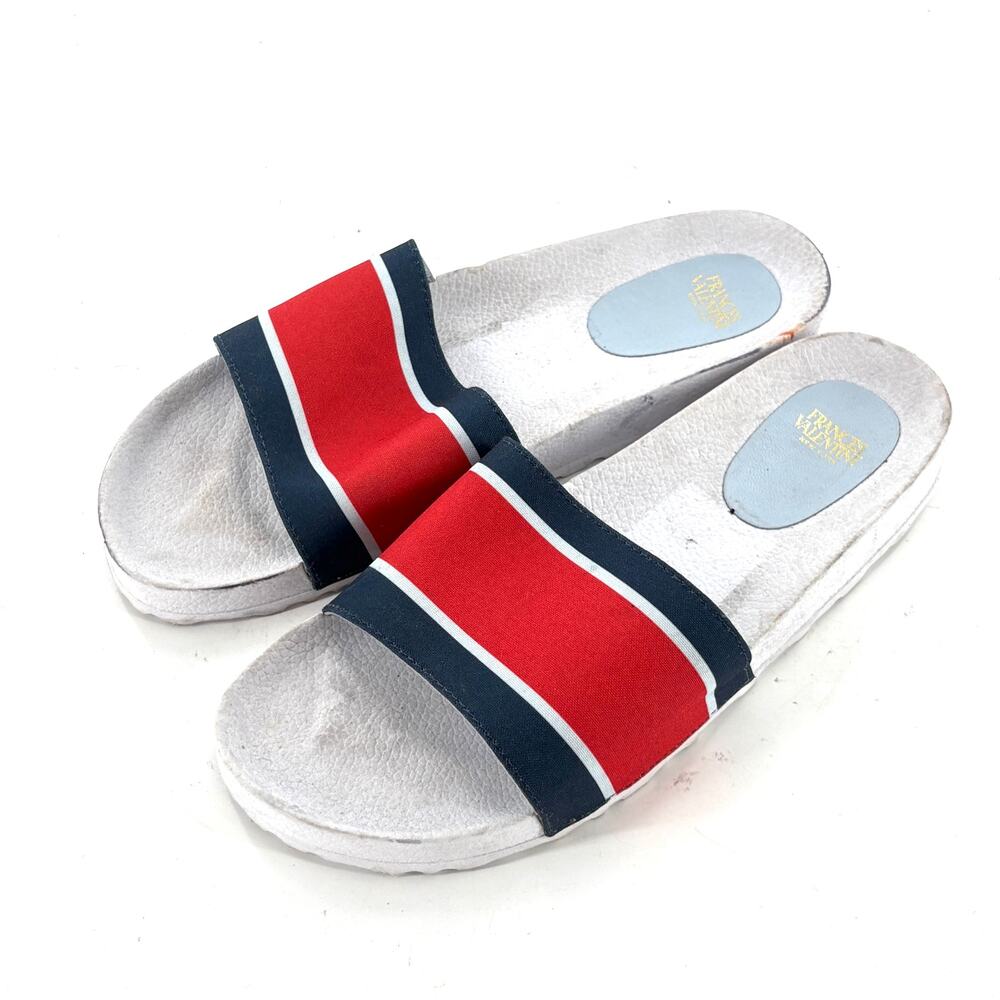 Frances Valentine Stripe Sandals 10 Red White Blue Nautical Coastal Beach Travel